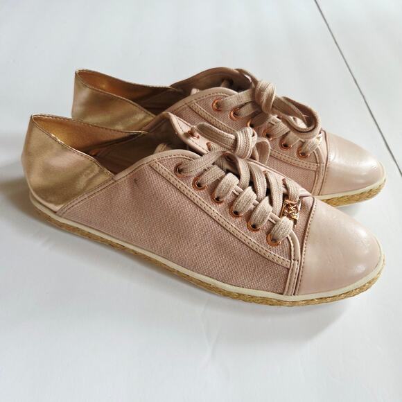 Michael Michael Kors Pink Canvas Espadrille Sneakers Lace Up Womens Size 9M - Picture 1 of 14
